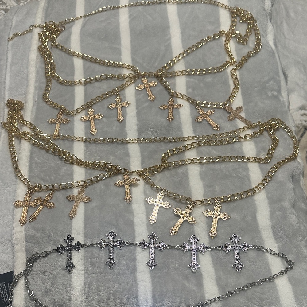 Gold Cross Charm Chain Belts